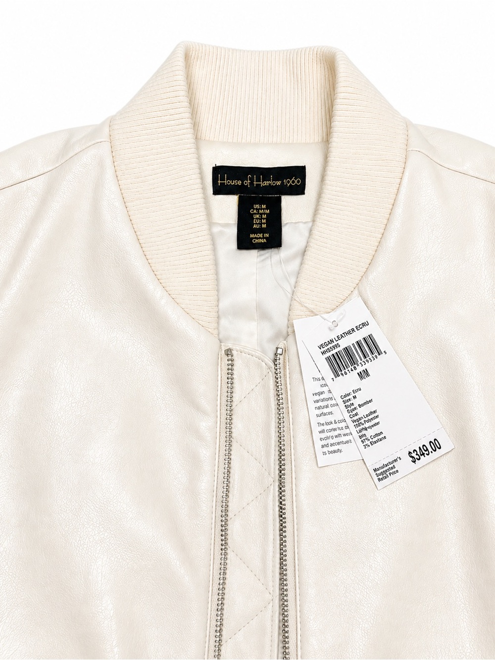 🆕 House of Harlow 1960 Cream Vegan Leather Bomber Jacket Women M